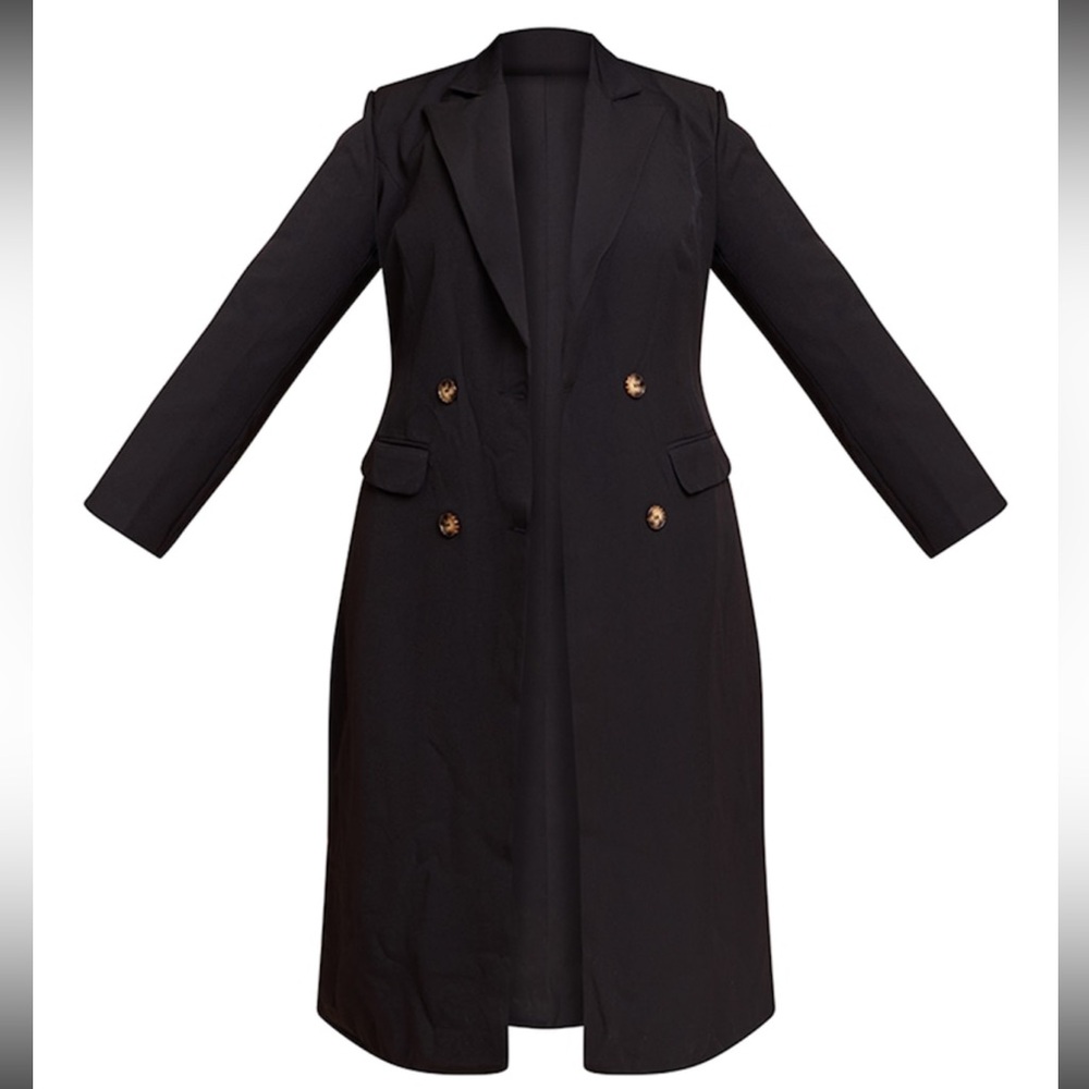 PrettyLittleThing Plus Black Maxi Length Duster Coat
